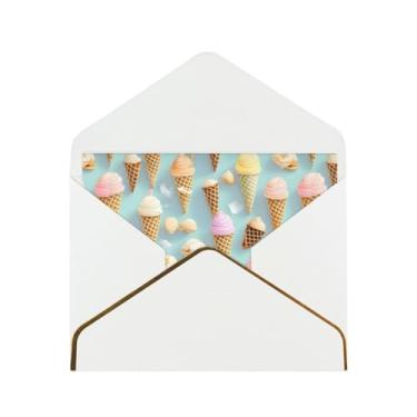 Imagem de SKKNT Cartões de felicitações com estampa de sorvete e waffle para todas as ocasiões, convites de festa de aniversário de casamento, 12,7 x 15,2 cm