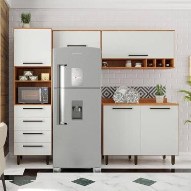 Imagem de Armário De Cozinha Completa 5 Portas 4 Gavetas Grécia Madeirado/off White