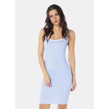 Imagem de Vestido Midi Canelado Azul Claro em Viscose com Alças Brancas-Feminino