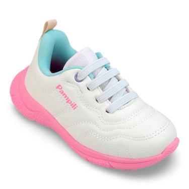 Imagem de Tênis Infantil Menina Pampili Mini Soft Costura Branco Rosa-Feminino