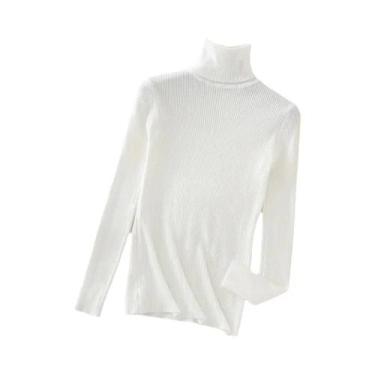 Imagem de Suéter Feminino De Cashmere Com Gola Alta, Básico, Sólido, Casual Para