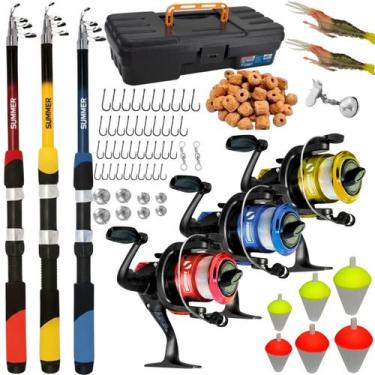 Imagem de 3 Kit De Pesca Completo Barato Vara 1,70m + Molinete Maleta - Summer