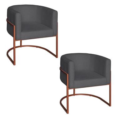 Imagem de Poltrona Base Industrial Bronze Kit 2 Lety Veludo S05 - D'rossi Cor Grafite