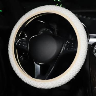 Imagem de Knonip Capa de volante de pelúcia com pontos macios de 38 cm, antiderrapante, confortável, ajuste universal para a maioria dos carros, caminhões, veículos SUV (bege)