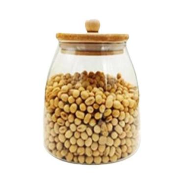 Imagem de Pote De Vidro Com Tampa De Madeira De Grande Capacidade Para Armazenam