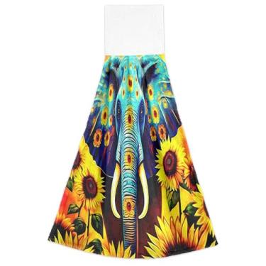 Imagem de Toalhas de mão florais de elefante azul para pendurar na cozinha conjunto de 2 toalhas de dedo macias para forno, decorações de cozinha fofas 45 x 35 cm