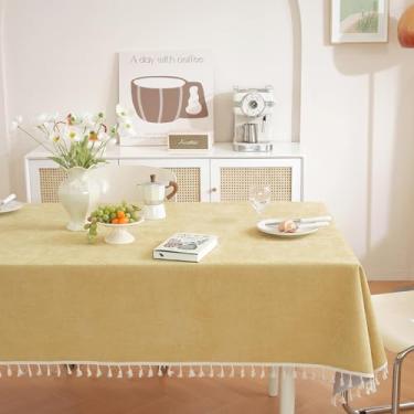 Imagem de Wuluwala Toalha de mesa rústica para mesas de jantar, toalha de mesa simples de cor sólida com borlas, toalha de mesa resistente, tecido de chenille macio, capa de mesa lavável para cozinha, uso
