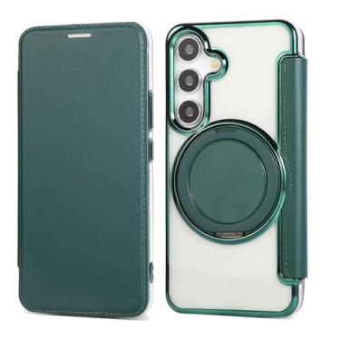 Imagem de Capa carteira para Samsung Galaxy S24 Plus com 3 compartimentos para cartão, bloqueio RFID, suporte de anel giratório de 360° e compatibilidade magnética, capa traseira transparente à prova de choque