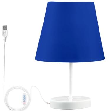 Imagem de TSENQUE Candeeiro de mesa de cabeceira personalizado com estampa floral, luz USB, cabeceira LED, regulável, lâmpadas decorativas para quarto infantil, internacional, azul Klein