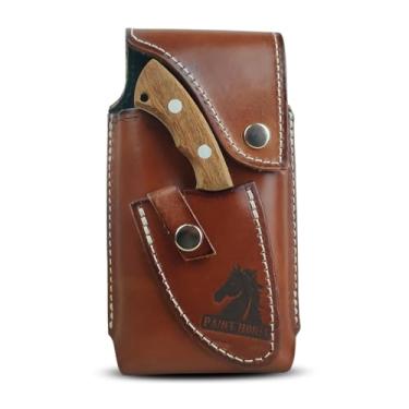 Imagem de Bainha Couro Porta Celular Faca Campeira Rustica Country Grossa Estampada Cowboy Paint Horse