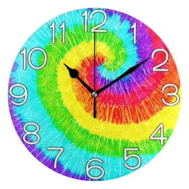 Imagem de GAIGEO Relógio de parede analógico decorativo redondo sem tique-taque silencioso relógio de cozinha fofo, arte de parede boho decoração de casa, roxo vibrante rosa azul, 25 cm, ponteiros pretos