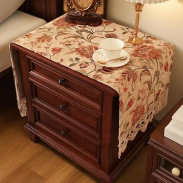 Imagem de Toalha de mesa de cabeceira floral para quarto, capa de mesa de cabeceira rústica, toalha de mesa lateral de fazenda com tecido macramê chenille, capa de mesa de canto lavável para decoração de cômoda
