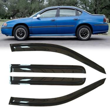 Imagem de Deebior 4 peças de proteção de chuva de janela estilo montagem externa durável defletores de vento laterais fumaça escura agradável viseira de janela de ventilação apto para Chevy 2000-2005 Impala