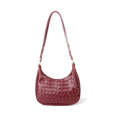 Imagem de Eiyye Bolsa tiracolo de couro encerado para mulheres pequena vintage crescente Hobo bolsa de ombro alça, Borgonha