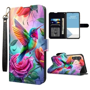 Imagem de WZCJDHMJ Capa carteira para Samsung Galaxy A16 5G com suporte para cartão de crédito alça de pulso destacável, capa de telefone flip magnética de couro PU para Samsung A16-beija-flores coloridos
