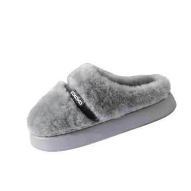 Imagem de Pantufas femininas casuais versáteis forradas com lã com sola grossa para aquecimento interno e externo durante os dias de outono e inverno, Cinza, 40
