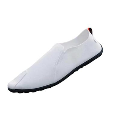 Imagem de Mocassim masculino casual sem cadarço com sola macia e cabedal macio, confortável para o dia a dia, Branco, 37