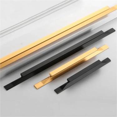 Imagem de Puxadores longos para móveis pretos dourados armários de cozinha de alumínio puxadores para gavetas de armários 1 peça (ouro 160 mm)