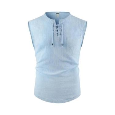 Imagem de Camisetas Regatas Masculinas Leves De Algodão E Linho Com Decote Em V,