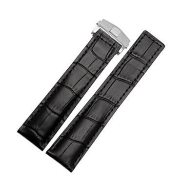 Imagem de XNWKF Pulseira de relógio de couro de vaca genuíno para TAG Heuer Carrera Lincoln 19mm 20mm 22mm preto marrom fivela dobrável pulseira de relógio masculina (cor: preto-prata, tamanho: 20mm)