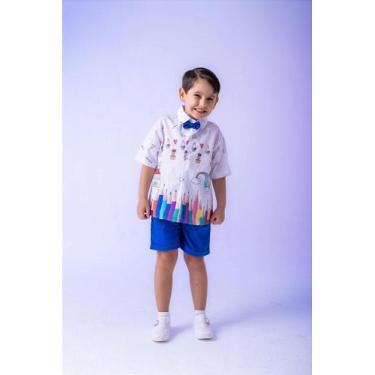 Imagem de Conjunto Infantil Aquarela Azul ABC Menino - Camisa e Shorts, 12, Azul