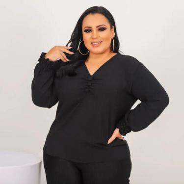 Imagem de Blusa Plus Size Social Manga E Botão Feminina Inverno Premium Luxo Dec