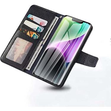 Imagem de TPUOTI Carteira de capa de telefone de couro [porta-cartão], para Apple iPhone 14 Plus (2022) 6,7 polegadas função stent capa flip fólio com pulseira (cor: azul)