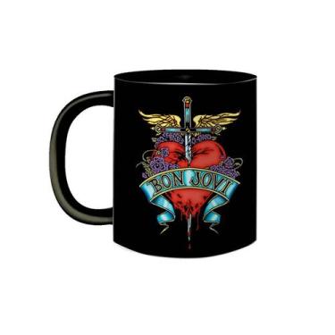 Imagem de Caneca de Porcelana Preta Jon Bon Jovi Rock Clássico Anos 80 - VilelaG