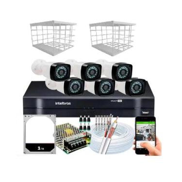 Imagem de Kit 6 Câmeras + DVR Intelbras + Câmeras HD 20m Infravermelho + Acessór