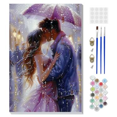 Imagem de DOMROM Pintura emoldurada por números beijando para adultos iniciantes, kits de pintura por números em tela, kits de artesanato de beijo para o dia dos namorados para decoração de casa 20 x 30 cm