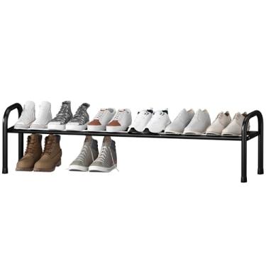 Imagem de STO STO Sapateira expansível longa, organizador de sapatos de metal de 1 camada para armário, armazenamento ajustável de até 12 pares para entrada da porta da frente, organizador independente para