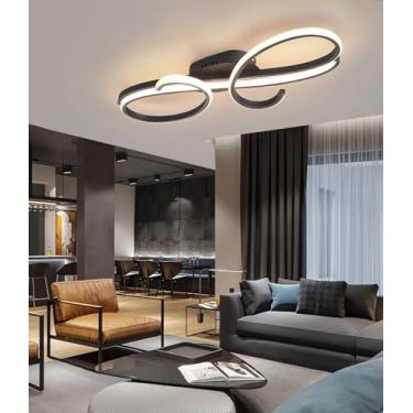 Imagem de Luminária de teto regulável com controle remoto, moderna, em LED, para sala de estar, quarto, iluminação inteligente, ideal para sala de jantar e cozinha (preta, 100 cm).