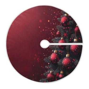 Imagem de Blueangle Saia de poliéster macio com bolas de cor vermelha de 118 cm para decoração de árvore de Natal (427)