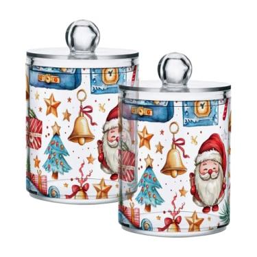 Imagem de xigua Pacote com 2 lindos suportes de Natal para bolas de algodão, cotonete – Frasco de plástico de boticário de armazenamento versátil transparente de 400 ml para banheiro e organização de
