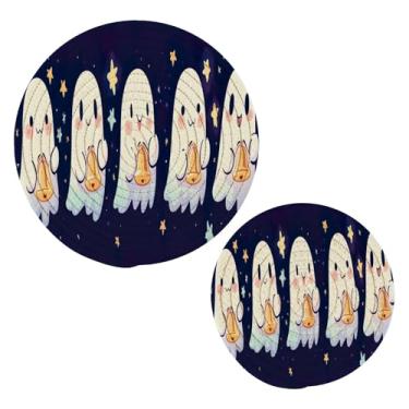 Imagem de Wassud Suportes de panela redondos de terror fofos de Halloween, almofadas quentes, porta-copos elegantes, decoração de cozinha e acessórios, 2 peças