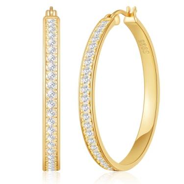 Imagem de BMMYE Brincos de argola de strass para mulheres brilhantes e grandes argolas de zircônia cúbica para orelhas sensíveis, brincos de prata esterlina/banhados a ouro com strass 20/30/40/50/60/70 mm, 40mm