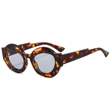Imagem de Óculos de Sol Retrô Oval Bicolor Feminino Moda Lentes Degradê Transparentes UV400 Óculos de Sol Masculinos Punk Leopardo (Leopardo Cinza Claro)