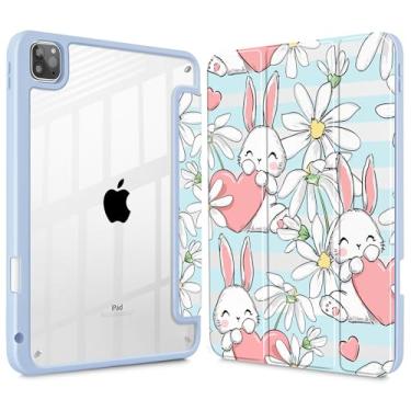 Imagem de May Chen Para iPad Pro 11 polegadas M2 4ª geração 2022, iPad Pro 11 3ª/2ª/1ª geração, suporte de lápis integrado com capa à prova de choque, capa traseira transparente transparente, despertar/hibernar