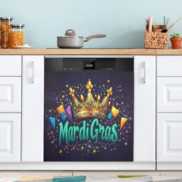 Imagem de ATTX Capa de ímã de lava-louças coroa de carnaval | Adesivo decorativo de eletrodomésticos de 58,4 cm x 66 cm para armários domésticos e eletrodomésticos (160)