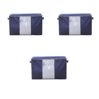 Imagem de Kit 3 ou 6 Caixas Organizadoras de TNT com Tampa – Armazenamento de Roupas, Calçados e Cobertores Anti-Poeira Multiuso(Kit 3 Pecas Azul)