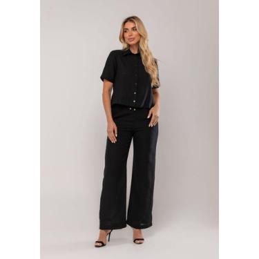 Imagem de Conjunto Camisa Manga Curta e Calça Pantalona Preto Salvatore, P