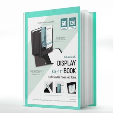 Imagem de STAGEEK Fichário de portfólio com 60 bolsos, 120 páginas, fichário de 21 x 28 cm com mangas de plástico, pasta de portfólio de arte com protetores de folhas transparentes, livro de apresentação para