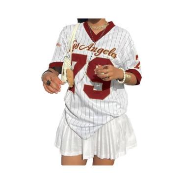 Imagem de Camiseta Gráfica Feminina Oversized Com Decote Em V E Manga Curta, Est