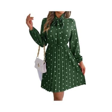 Imagem de Vestido Mini Elegante Com Mangas Longas E Estampa De Poá, Com Laço, Pr