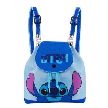 Imagem de Mini Mochila Azul Rosto Stitch 19x9x19cm - Disney