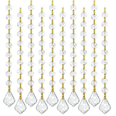 Imagem de 10 fios de guirlanda de cristal pendurados para lustre de vidro, correntes de cristal, lustre, substituições, decoração de casamento para festa de Natal, fixação de ouro