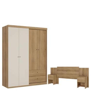 Imagem de Guarda Roupa Solteiro Star 4 Portas Capuccino Off White e Cabeceira Ca