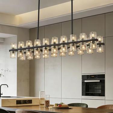 Imagem de BBLLWJ Lustre de sala de jantar de 101 cm sobre a mesa 40 luzes lustre de cristal preto lustres retangulares lustres modernos para sala de estar cozinha ilha (inclui lâmpadas 40XG4)