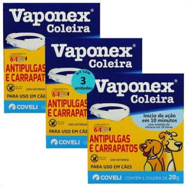 Imagem de Coleira antipulgas e carrapatos vaponex coveli 64cm 20g para cães kit 
