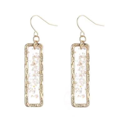 Imagem de AIEDE Brincos de gota longa com concha retangular dourada para mulheres